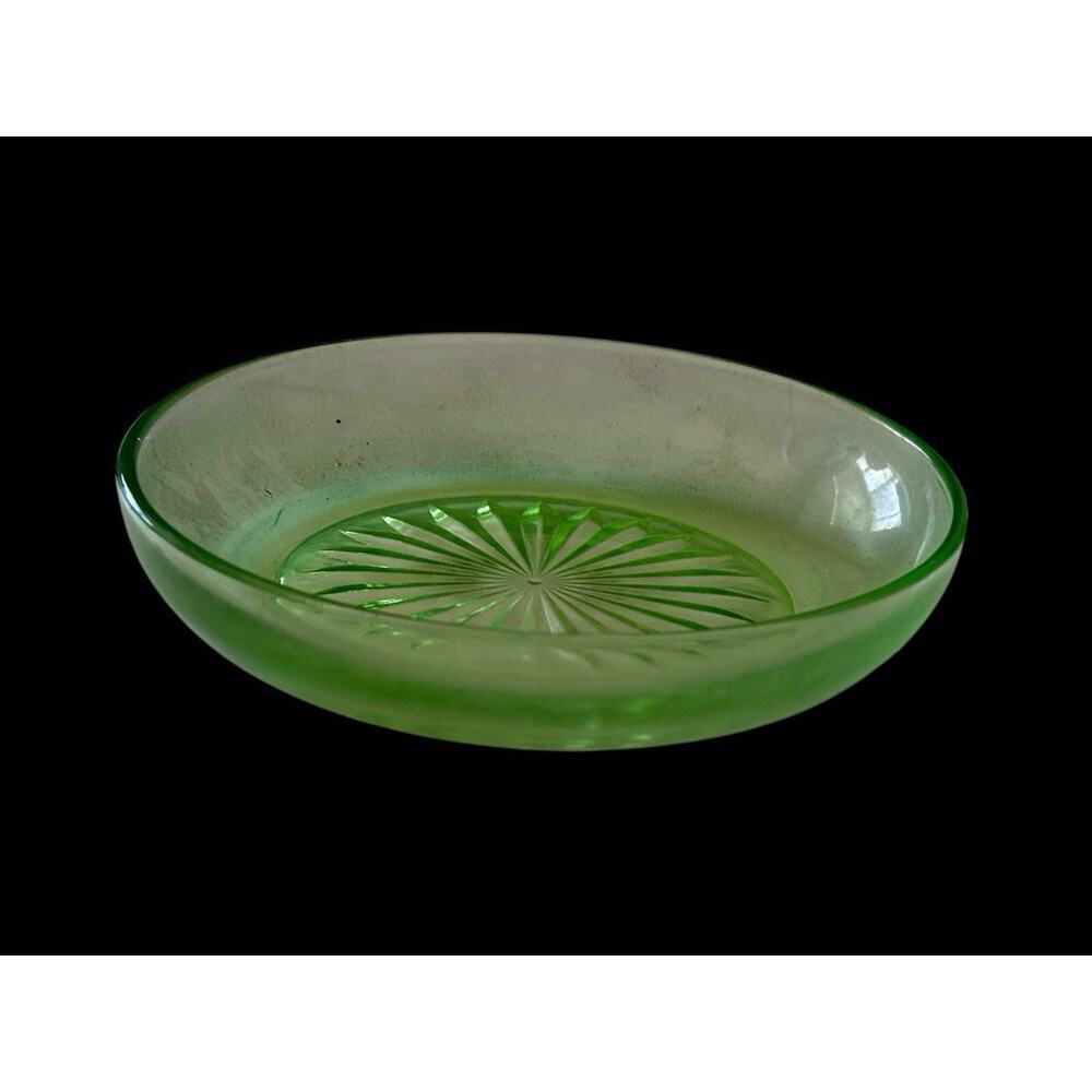 Uranium Glass Depression Glass Juicer Reamer Vintage 2 Piece Great Glow! - Picture 5 of 9